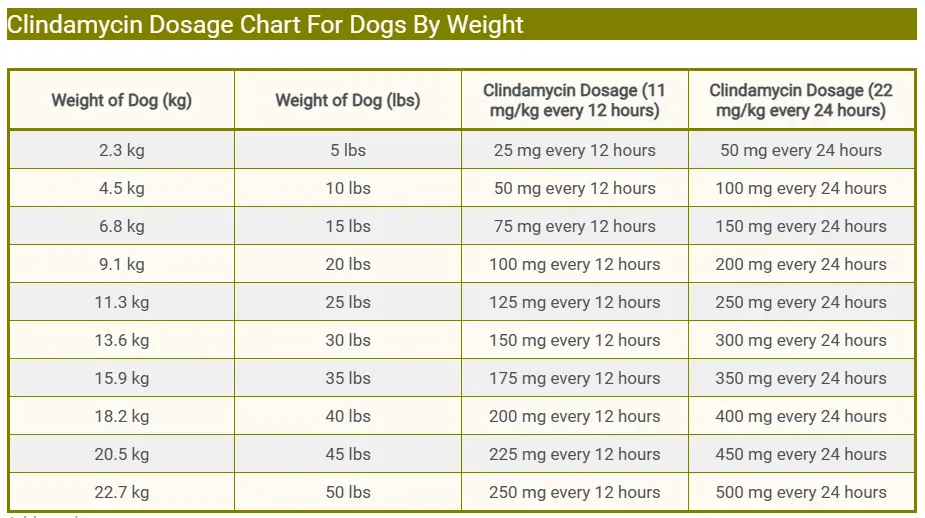 Clindamycin Dosage Chart For Dogs By Weight