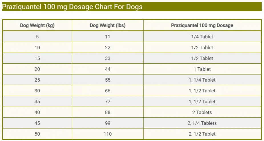 Praziquantel 100 mg Dosage Chart For Dogs