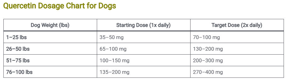 Quercetin Dosage Chart for Dogs