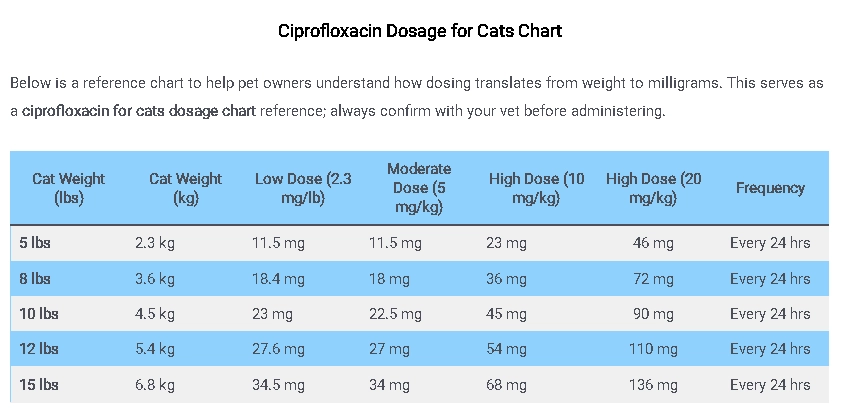 Ciprofloxacin Dosage for Cats Chart