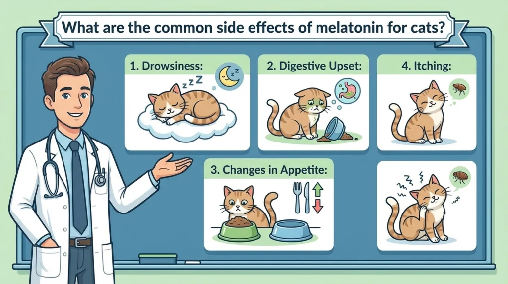 What are the common side effects of melatonin for cats