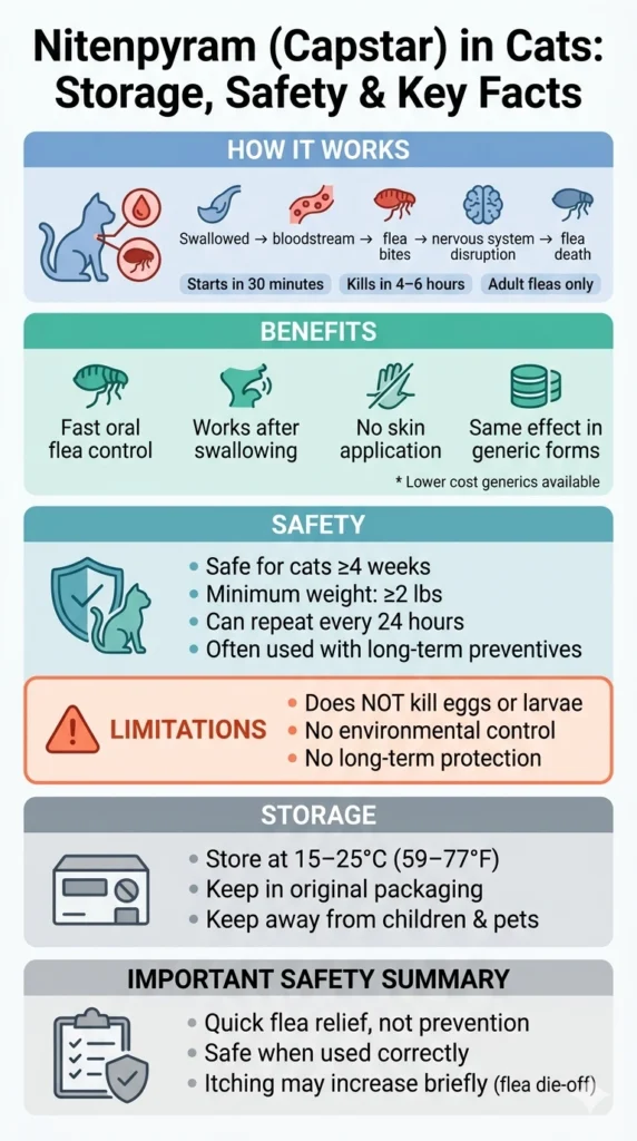 Storage, Safety, and Key Facts About Nitenpyram (Capstar) in Cats