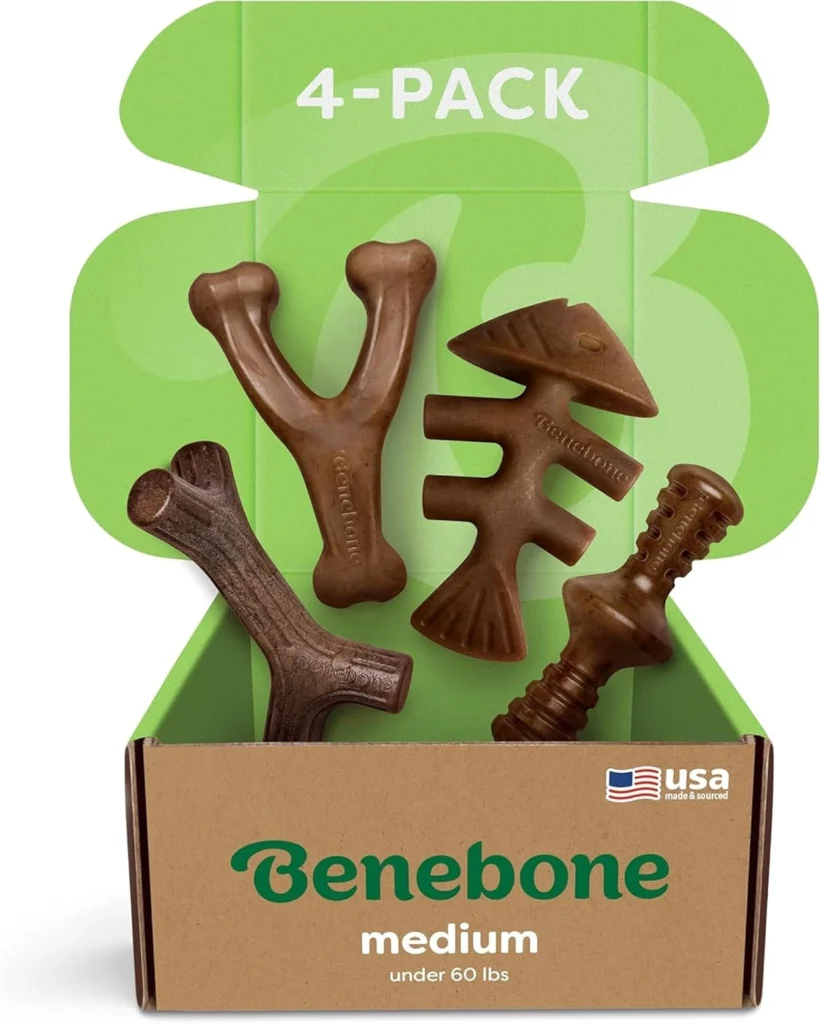 Benebone Medium 4-Pack Dog Chew Toys for Aggressive Chewers – Durable Dog Bones