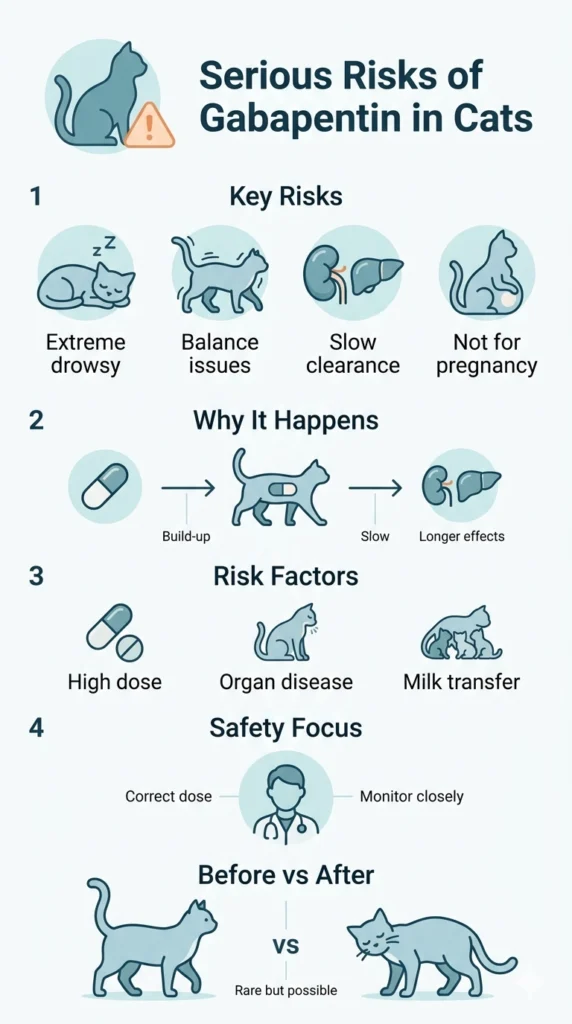 What are the most serious risks of gabapentin for cats?