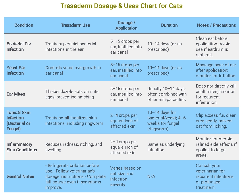 Tresaderm Dosage & Uses Chart for Cats